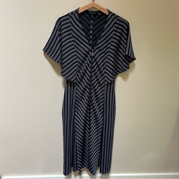 Ted Baker ~Flissie Navy Zip Front Striped Midi Dress in US size 10 (Ted size 4) - Picture 14 of 16